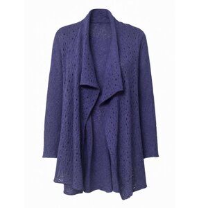Eileen Fisher Deep Blue Open Front Cardigan Merino Wool PS Petite Small